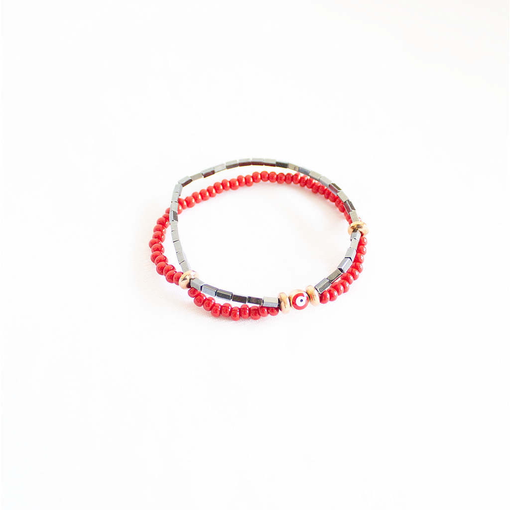 Pulsera doble ojo obsidiana